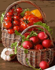 Розпис по номерах 40х50 GS1597 Овочевий натюрморт на кольоровому фоні "Strateg"