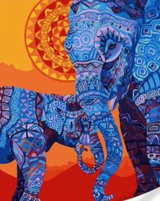 Розпис по номерах 40х50 GS1614 Індійські слони на кольоровому фоні "Strateg"