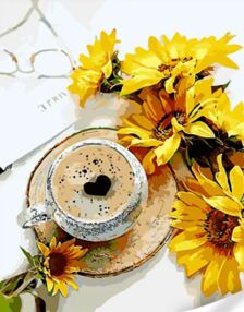 Розпис по номерах 40х50 GS1615 Кава з соняшниками на кольоровому фоні "Strateg"