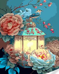 Розпис по номерах 40х50 GS1621 Вінтажний ліхтар на кольоровому фоні "Strateg"