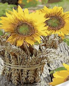 Розпис по номерах 40х50 GS1632 Букет соняшників на кольоровому фоні "Strateg"