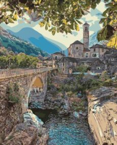 Розпис по номерах 40х50 SY6423 Краса на фоні гір на кольоровому фоні "Strateg"