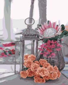 Розпис по номерах 40х50 SY6452 Ліхтарик і квіти на кольоровому фоні "Strateg"