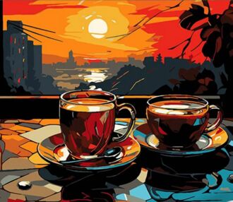 Розпис по номерах 30х40 FH-8 Чай на заході сонця на чорному фоні "Strateg"