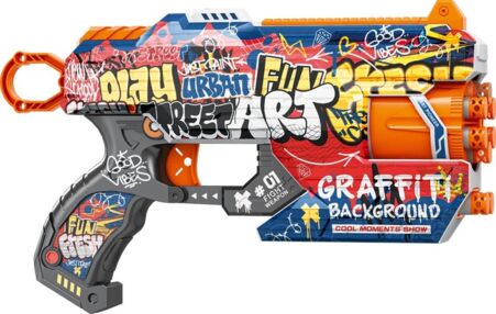 Іграшковий Пістолет механічний з барабаном та мякими набоями графіті  12 штук ВН136