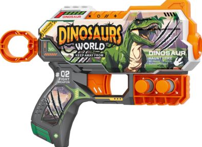 Пістолет механічний з мякими набоями світ динозаврів на батарейках  6штук ВН124