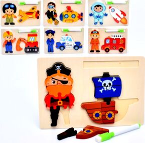 Деревяна гра пазли професії фігурка транспорт  2 в 1 8 видів MD 0859