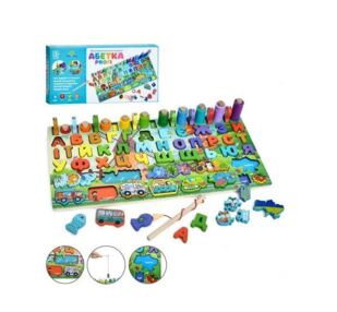 Деревяна гра дошка українські літери цифри транспорт тварини MD 1342
