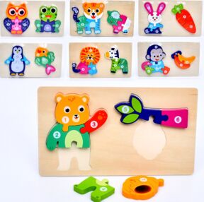 гра деревяна пазли тварини 7 деталей мікс видів MD 0863