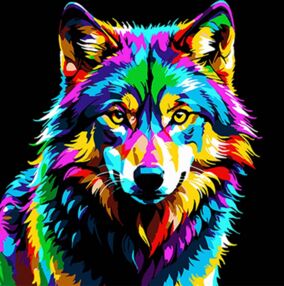 Розпис по номерах 30х30 SH3030-4 Барвистий вовк на чорному фоні "Strateg"