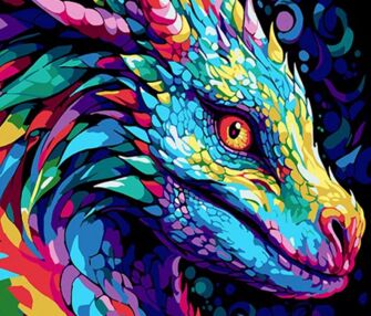 Розпис по номерах 30х40 FH-11 Яскравий образ дракона на чорному фоні "Strateg"