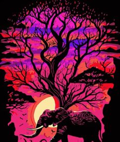 Розпис по номерах 30х40 FH-17 Слон на сафарі у рожевих відтінках на чорному фоні "Strateg"