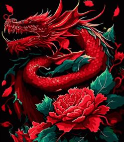 Розпис по номерах 40х50 AH1114 Дракон у червоному полум'ї на чорному фоні "Strateg"