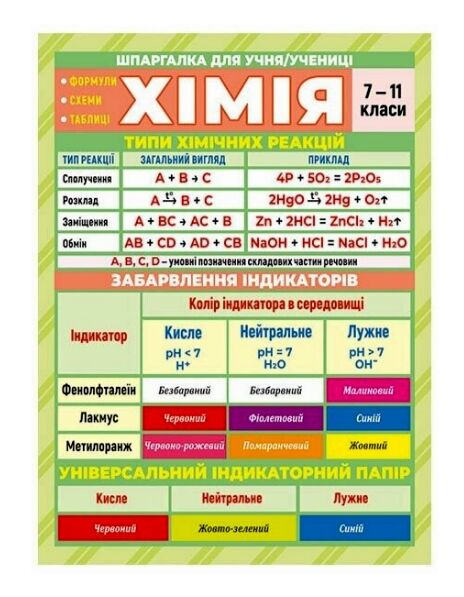 Шпаргалка Хімія 7-11 клас Ціна (цена) 38.28грн. | придбати  купити (купить) Шпаргалка Хімія 7-11 клас доставка по Украине, купить книгу, детские игрушки, компакт диски 0