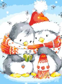 Розпис по номерах 30х40 SS-6844 Пінгвіни з подарунком "Strateg"