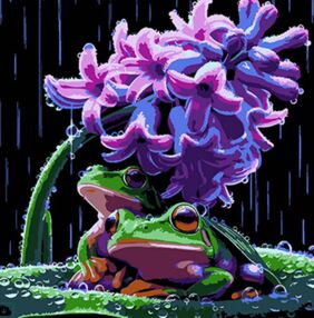 Розпис по номерах 30х30 SH3030-3 Жабенята та весняний дощ на чорному фоні "Strateg"