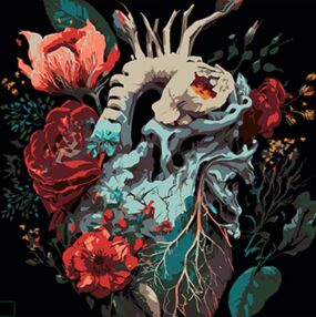 Розпис по номерах 30х30 SH3030-6 Квіткова експресія серця на чорному фоні "Strateg"