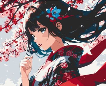 Розпис по номерах 40х50 16107-АС Дівчина з сакурою "Art Craft" арт крафт