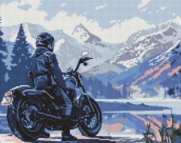 Алмазна мозаїка 40х50 АМО8037 Мотоцикліст у горах "Ідейка"