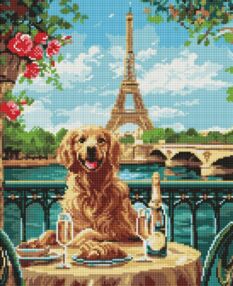 Алмазна мозаїка 40х50 АМО8054 Ретривер у Парижі "Ідейка"
