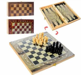 Шахи деревяні 3 в 1 шашки нарди 3 кольори 28ACD