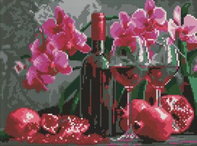 Алмазна мозаїка 30х40 АМО8118 Вино та орхідеї "Ідейка"