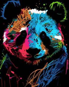 Розпис по номерах 40х50 AH1032 Барвиста панда в стилі поп-арт на чорному фоні "Strateg"