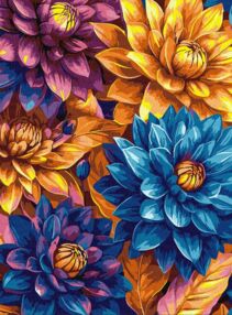 Розпис по номерах 30х40 КНО3305 Яскраві жоржини з фарбами металік  "Ідейка"