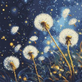 Алмазна мозаїка 40х40 АМО8207 Летючі кульбаби у вечірньому небі "Ідейка"