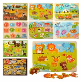 гра деревяна Рамка вкладиш 6 видів тварини транспорт фігури MD 1187