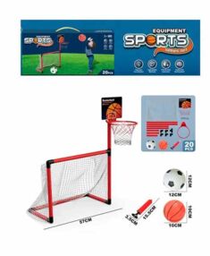 Футбольні ворота 2 в 1 баскетбольне кільце пластикове сітка 2 штуки мяч 2 штуки насос  MR 1525