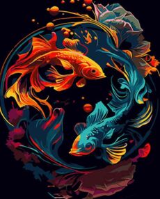 Розпис по номерах 40х50 AH1021 Яскраві рибки на чорному фоні "Strateg"