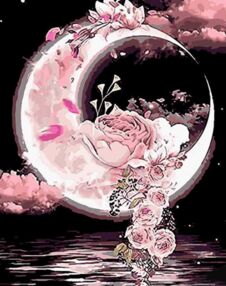 Розпис по номерах 40х50 AH1058 Місяць у квітах на чорному фоні "Strateg"