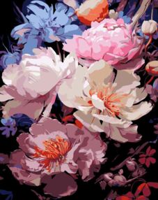 Розпис по номерах 40х50 AH1164 Пелюстки ночі на чорному фоні "Strateg"