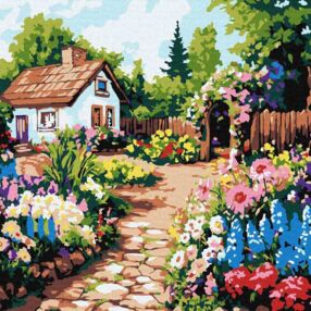 Розпис по номерах 30х30 КНО6382 Квіти біля хатинки "Ідейка"