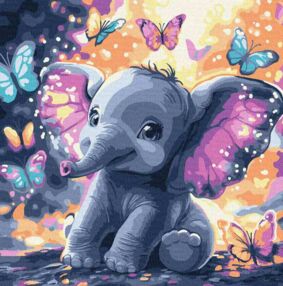 Розпис по номерах 30х30 КНО6761 Безтурботний слоник "Ідейка" з фарбами металік