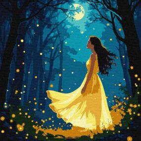 Розпис по номерах 30х30 КНО8576 Дівчина серед світлячків "Ідейка" з фарбами металік