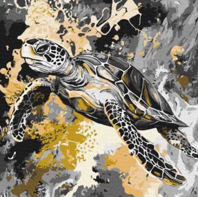 Розпис по номерах 40х40 КНО6734 Золота черепаха "Ідейка" з фарбами металік
