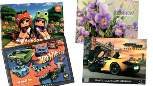 Альбом 40 аркушів 120 гр на пружині в асортименті