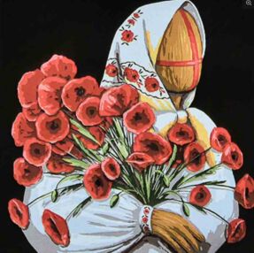 Розпис по номерах 40х40 AV4040-91 Маковія на чорному фоні "Strateg"