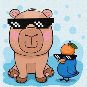 Розпис по номерах 30х30 КНО1277 Капібара і пташка в окулярах "Ідейка"