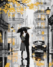 Розпис по номерах 40х50 КНО8542 Поцілунок під дощем з фарбами металік "Ідейка"