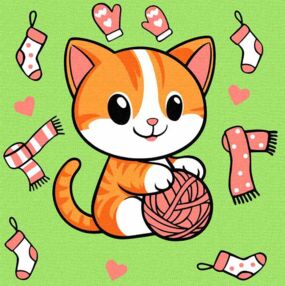 Розпис по номерах 25х25 КНО1233 Котик і клубочок 1 "Ідейка"