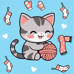 Розпис по номерах 25х25 КНО1234 Котик і клубочок 2 "Ідейка"