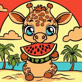 Розпис по номерах 25х25 КНО1241 Жираф і кавун "Ідейка"