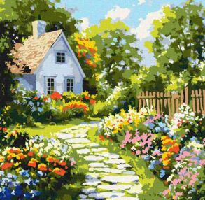 Розпис по номерах 40х40 КНО6383 Квіти біля хатини "Ідейка"