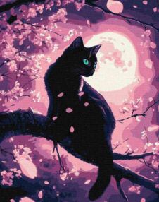 Розпис по номерах 40х50 КНО6757 Чарівний кіт серед сакури фарби металік "Ідейка"