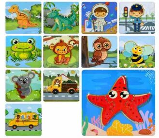 Деревяні пазли 4 деталі мікс видів MD 1974