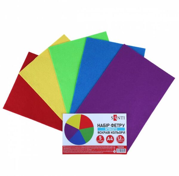Фетр А4 5 аркушів яскраві кольори 743254 Santi Ціна (цена) 49.50грн. | придбати  купити (купить) Фетр А4 5 аркушів яскраві кольори 743254 Santi доставка по Украине, купить книгу, детские игрушки, компакт диски 0