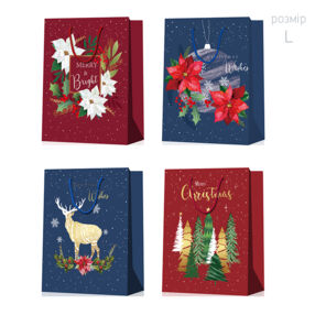 подарунковий пакет 26 х 32 х 12 см Новорічний в асортименті 5283 97-36